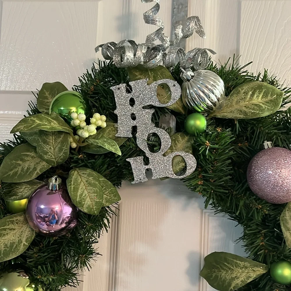 Festive Green and Silver Holiday Wreath